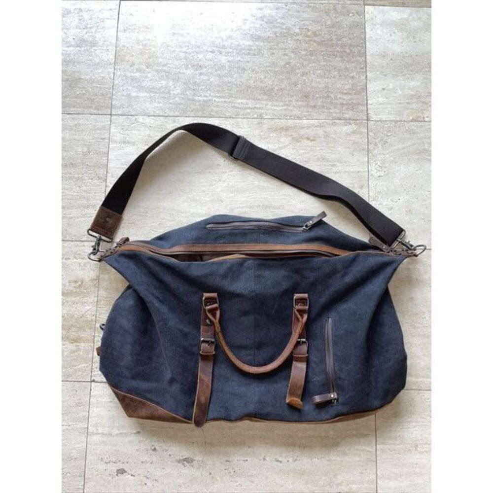 BLUBOON Weekender Overnight‎ Duffel Bag Canvas Leather Rustic 20x9x16